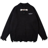 Star Sweater Loose Knit Pullover Lapel Winter Fashion Streetwear