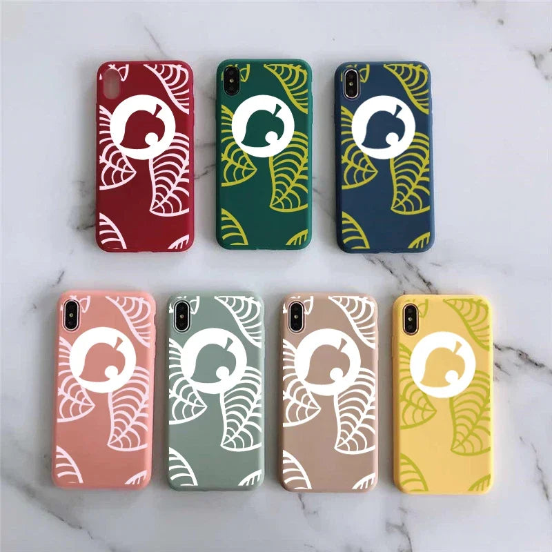 Cartoon Animal Crossing Handyhülle für iPhone Blattmuster Weiches Silikon