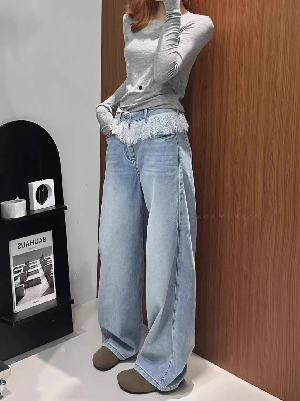 Women's Lace Patchwork High Waist Y2K Jeans