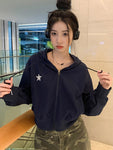 Harajuku Hoodie Streetwear Women Retro Print Star Cropped Y2k