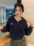 Harajuku Hoodie Streetwear Women Retro Print Star Cropped Y2k