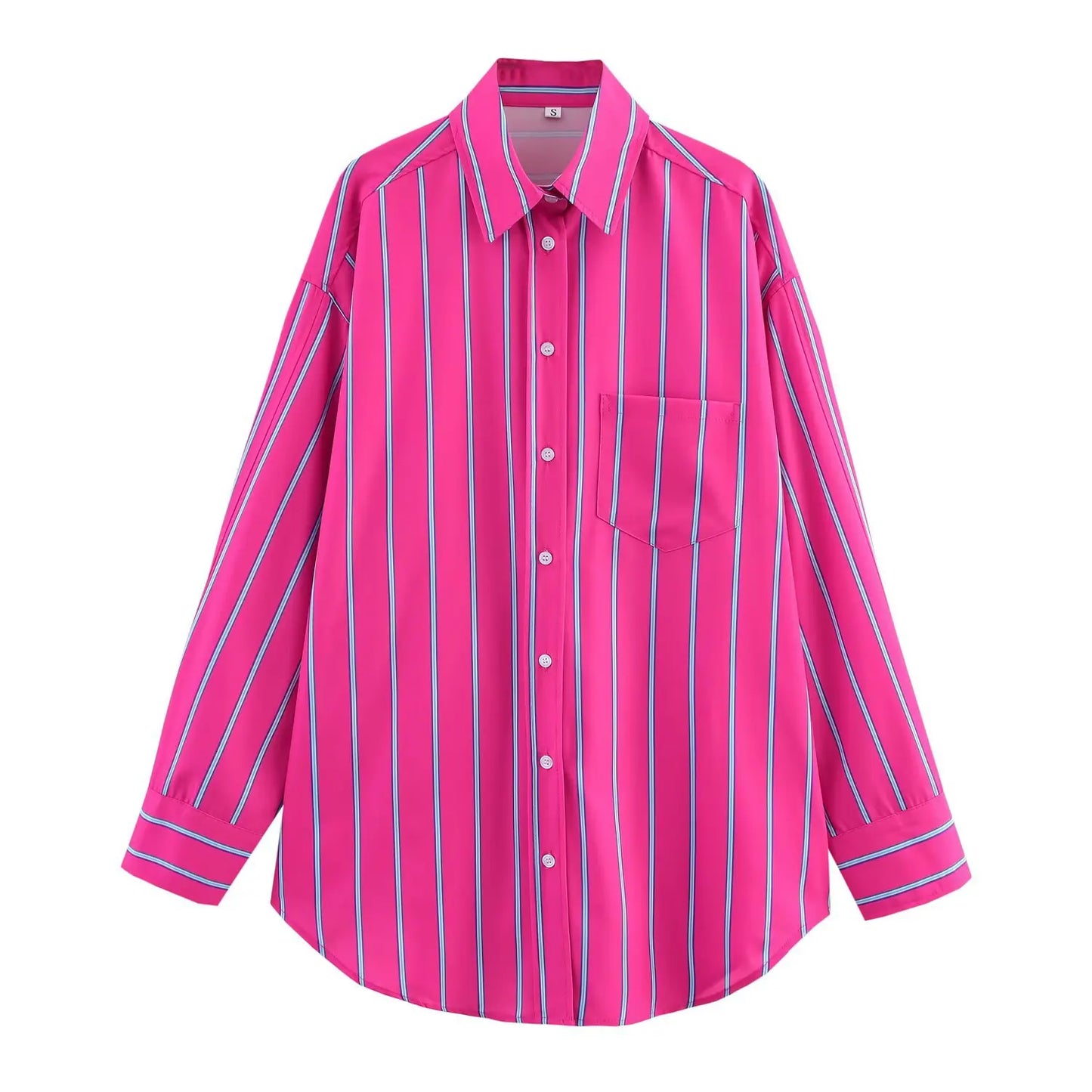 Women's Striped Print Blouse Loose Lapel Long Sleeve Single Breasted