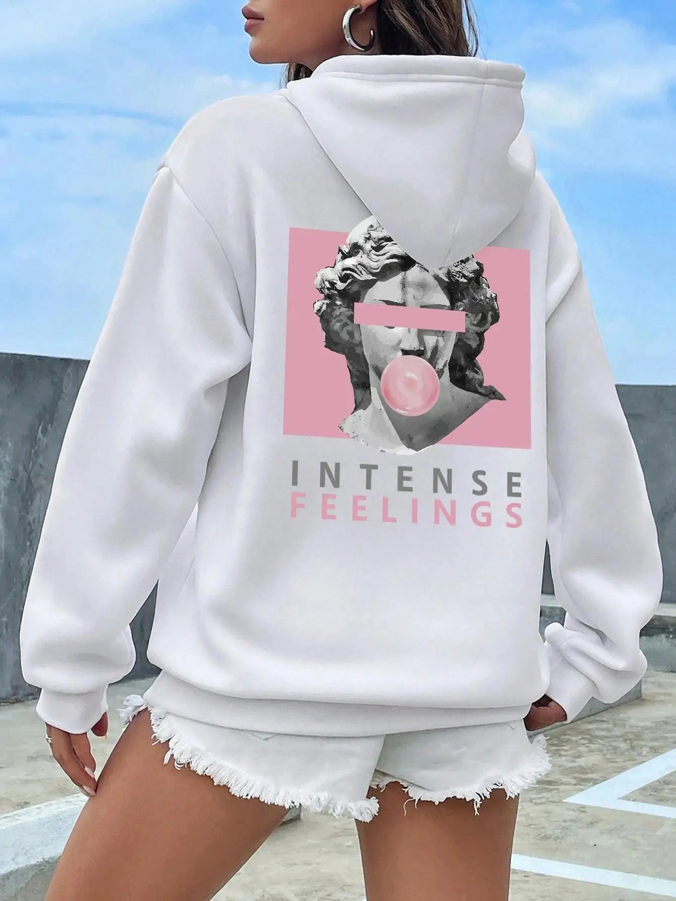 Sculpture Intense Feelings Printing Women Hoodies Casual Sports Tide