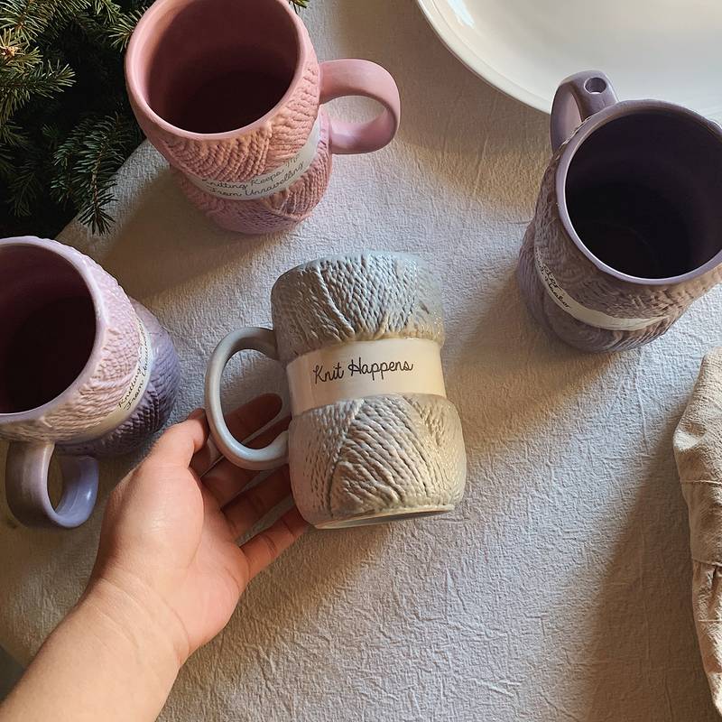 Tassen mit Henkel, bunte Keramiktasse aus Wolle