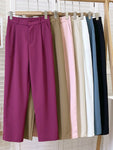 Women Pants High Waist Autumn Vintage Korean Wide Leg Pants Elegant Belt Loose Cotton - xinnzy