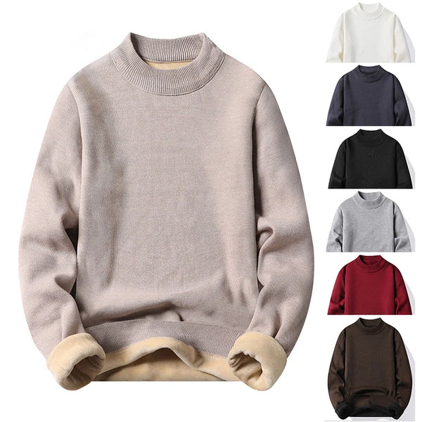 Mens Fleece Lined Mock Neck Sweater Thick Warm Knit Pullover