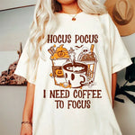 Hocus Pocus Ich brauche Kaffee, um mich zu konzentrieren, Cartoon-Druck, lustiges Muster, Halloween, O-Ausschnitt, Mode