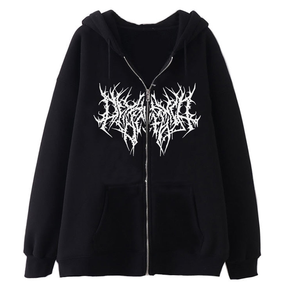 Jackets Women Y2K Zip Up Skeleton Hoodie Streetwear