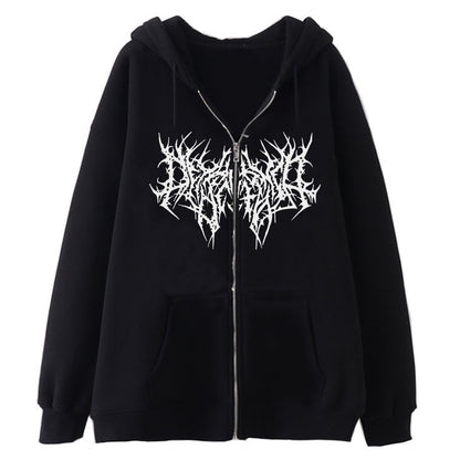 Jackets Women Y2K Zip Up Skeleton Hoodie Streetwear