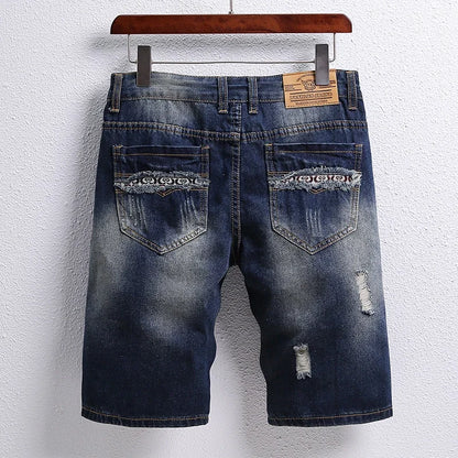 2024 Summer Jeans Men's Flip Denim Shorts Worn Hole Patch Vintage