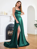 Simple Spaghetti Straps Sexy Slit Wedding Prom Party Gowns Vestidos