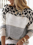 Sweater Color Leopard Print Knit Long Sleeve Top Vintage Streetwear Oversized Pullover - xinnzy