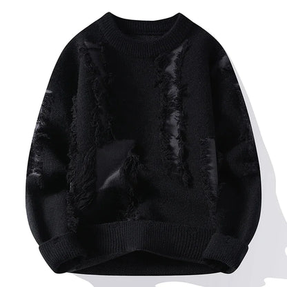 Men's Ripped Loose Knit Sweater Crew Neck Autumn Pullover