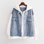 Gefälschte zweiteilige Denim-Hoodies-Mantel-Frauen-Frühlings-Herbst-Trend-Cardigan-Hoodie