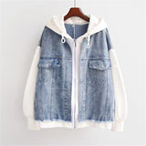 Fake Two-piece Denim Hoodies Coat Women Spring Autumn Trend Hoodie