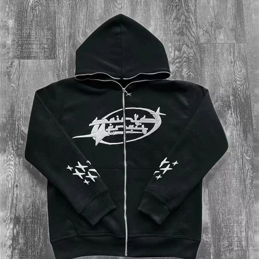 Y2K-Inspired Letter Print Hoodies Stylish Zip-Up Sweatshirts for Women