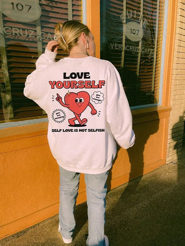 „Love Yourself You Are Amazing“-Fleece-Sweatshirt für Damen im Vintage-Stil