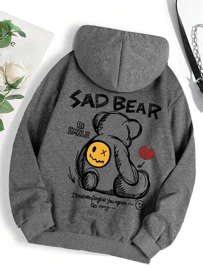 Funny Bear Cartoon Hoodie Women Fleece Casual Top