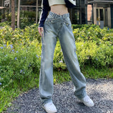 2024 Neue Y2K Retro Hellblaue Jeans mit weitem Bein