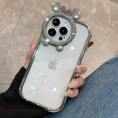 Diamond Bear Ear Case for iPhone Transparent Silicone Soft Cover