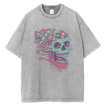 2025 Cold-Blooded Zombie Skull T-Shirt Vintage Wash Men’s Casual