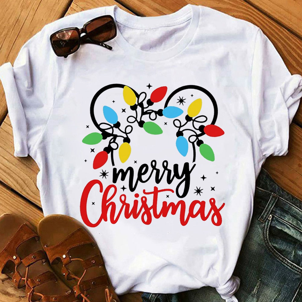 Funny Cute Cartoon Print Women's Christmas T-Shirt