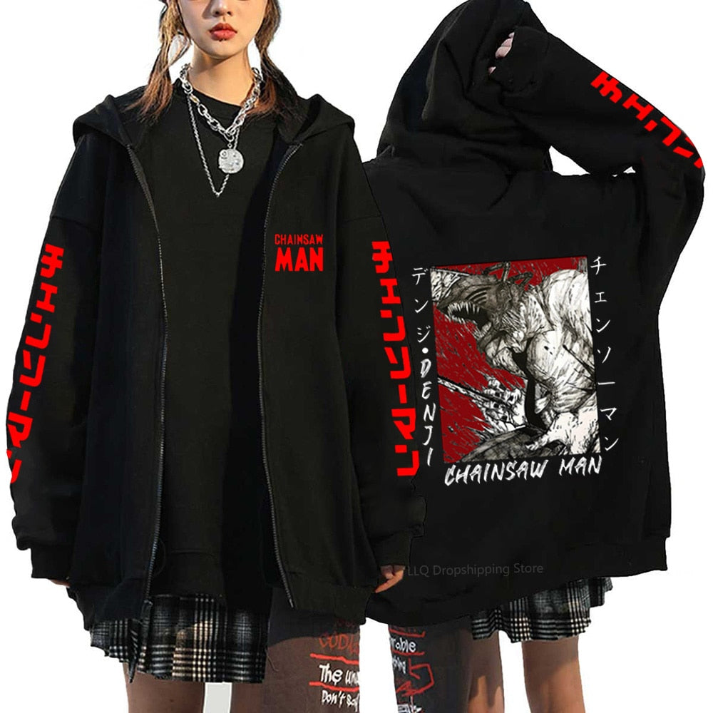 Anime Chainsaw Denji Hoodies Makima Zipper Streetwear Fleece