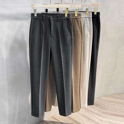 Autumn Winter Suit Pants Men Thick Elastic Waist Classic