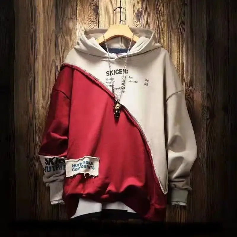 Men’s Vintage Loose Fit Hoodie Splicing Casual Luxury Sweatshirt