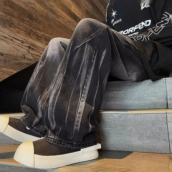 Mens Baggy Dye Denim Jeans Streetwear Loose Fit Pants