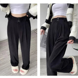 Women Fashion Suit Pants Lady Baggy Wide Straight Leg Classic Trousers