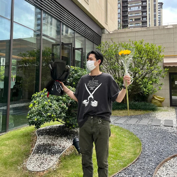 Vintage Yao Fashion Oversize Punk Rock Y2K Streetwear Cotton Tee Men