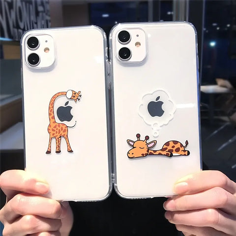 Ottwn Schutzhülle mit niedlichem Cartoon-Tier-Giraffe, transparent für iPhone