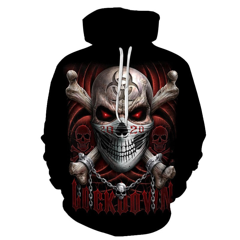 Skull Pattern 3D Printing Hoodies Horror Theme Fashion for Autumn and Winter