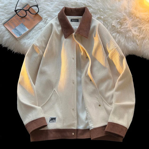 Corduroy Color blocked Jacket Large Preppy Style