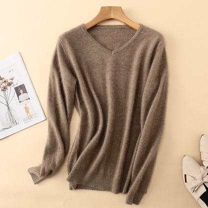 Sweater woman V-Neck Knitted Pullover Mink Cashmere Jumper Female  Soft Super Warm Sweater - xinnzy