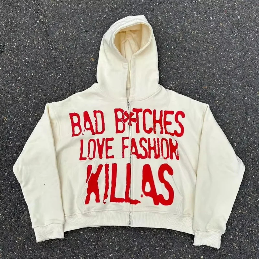 American Street Hip Hop Letter Printed Loose Hoodie for Women
