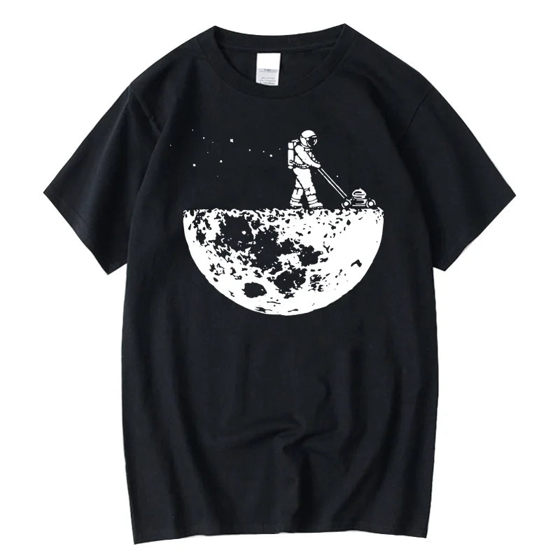Summer Men T-shirt Funny Lunar Cleaner Printing Casual Cool Loose O-neck