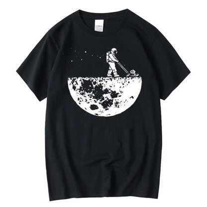 Summer Men T-shirt Funny Lunar Cleaner Printing Casual Cool Loose O-neck