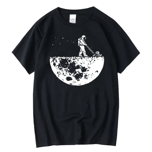 Summer Men T-shirt Funny Lunar Cleaner Printing Casual Cool Loose O-neck