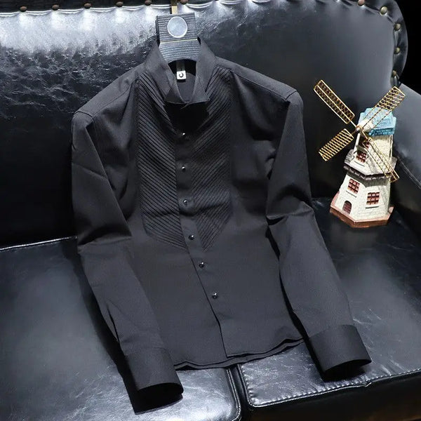 Y2K Patchwork Shirt Men Long Sleeve Designer Korean Style