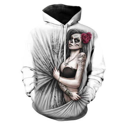 Totenkopf-Muster, 3D-Druck, Kapuzenpullover, Horror-Thema, Mode für Herbst und Winter