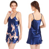 Satin Pajamas Nightgown Women V Neck Crane Print Spaghetti Strap Sleepwear