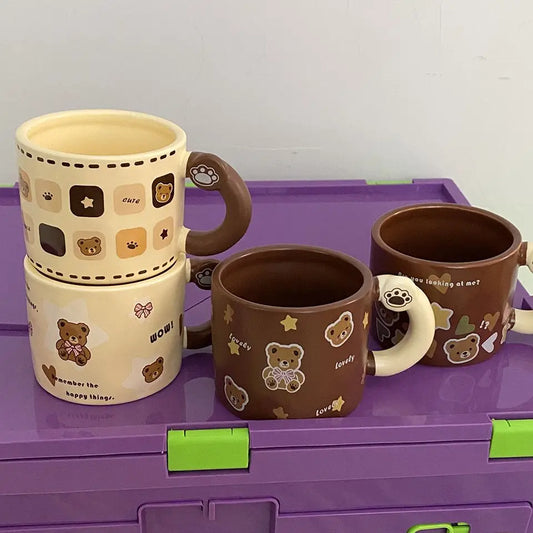 Kawaii Ins Ceramic Mugs Cute Brown Bear Afternoon Tea Cup Fashion Cartoon Animals