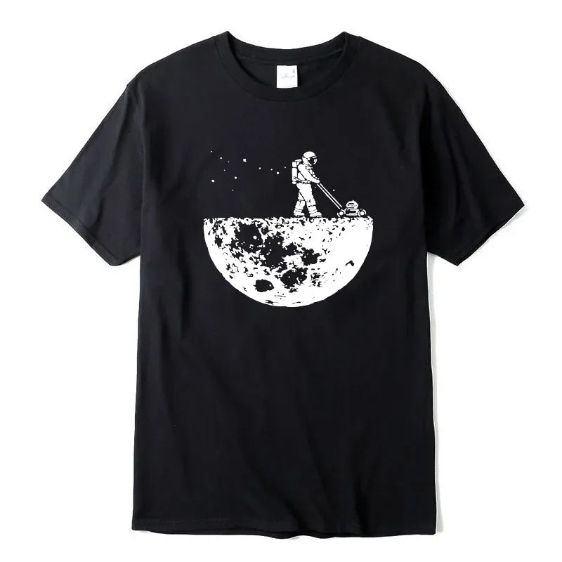 Summer Men T-shirt Funny Lunar Cleaner Printing Casual Cool Loose O-neck