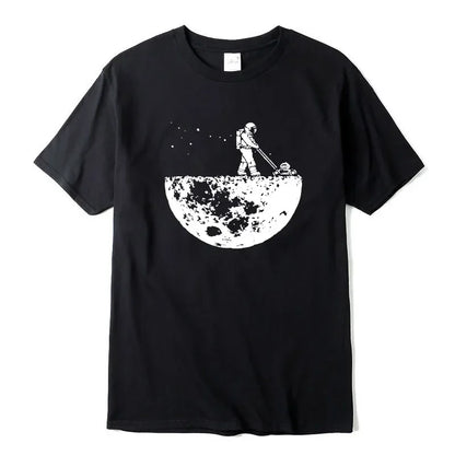 Summer Men T-shirt Funny Lunar Cleaner Printing Casual Cool Loose O-neck