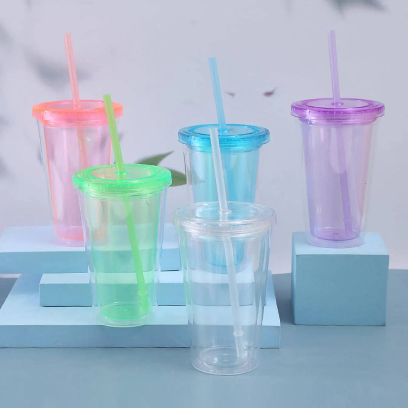 Reusable Double-Layer Tumblers with Lids and Straws - Ideal for Party, Juice, Birthday