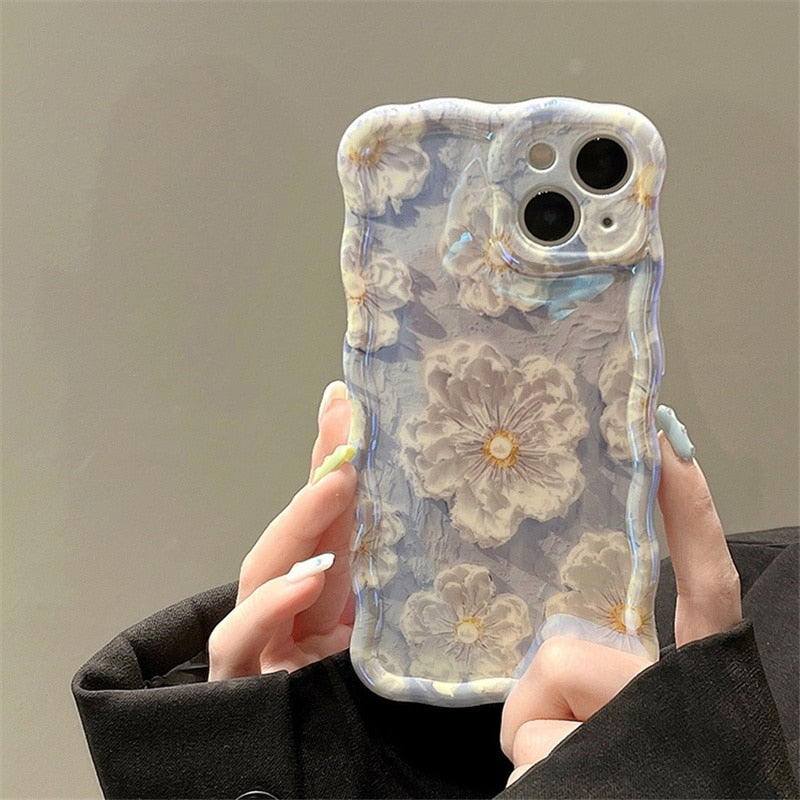 Phone case for iphone Retro oil painting Blu-ray flowers