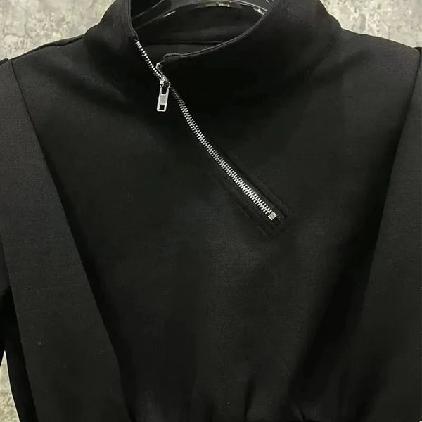 Womens Asymmetric Zip Hoodie Oversized Crop Streetwear Pullover Top