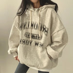 Women's Winter Loose Letter Print Plush Thick Hooded Sweatshirt